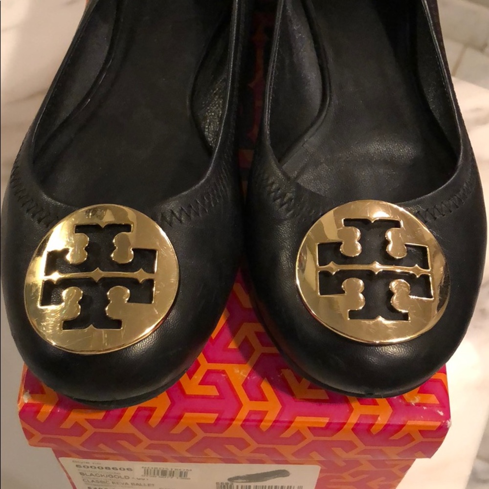 Tory Burch Black/Gold Classic Reva Ballet 8M